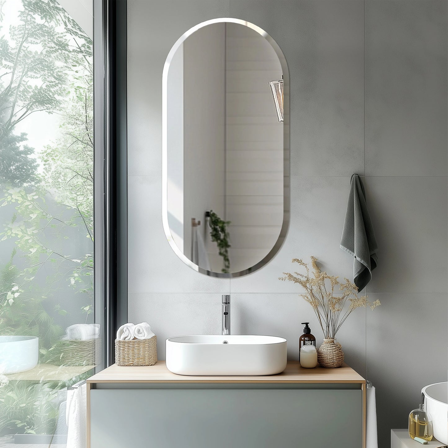 Oval Frameless Mirror - Beveled Polished Wall Mirror