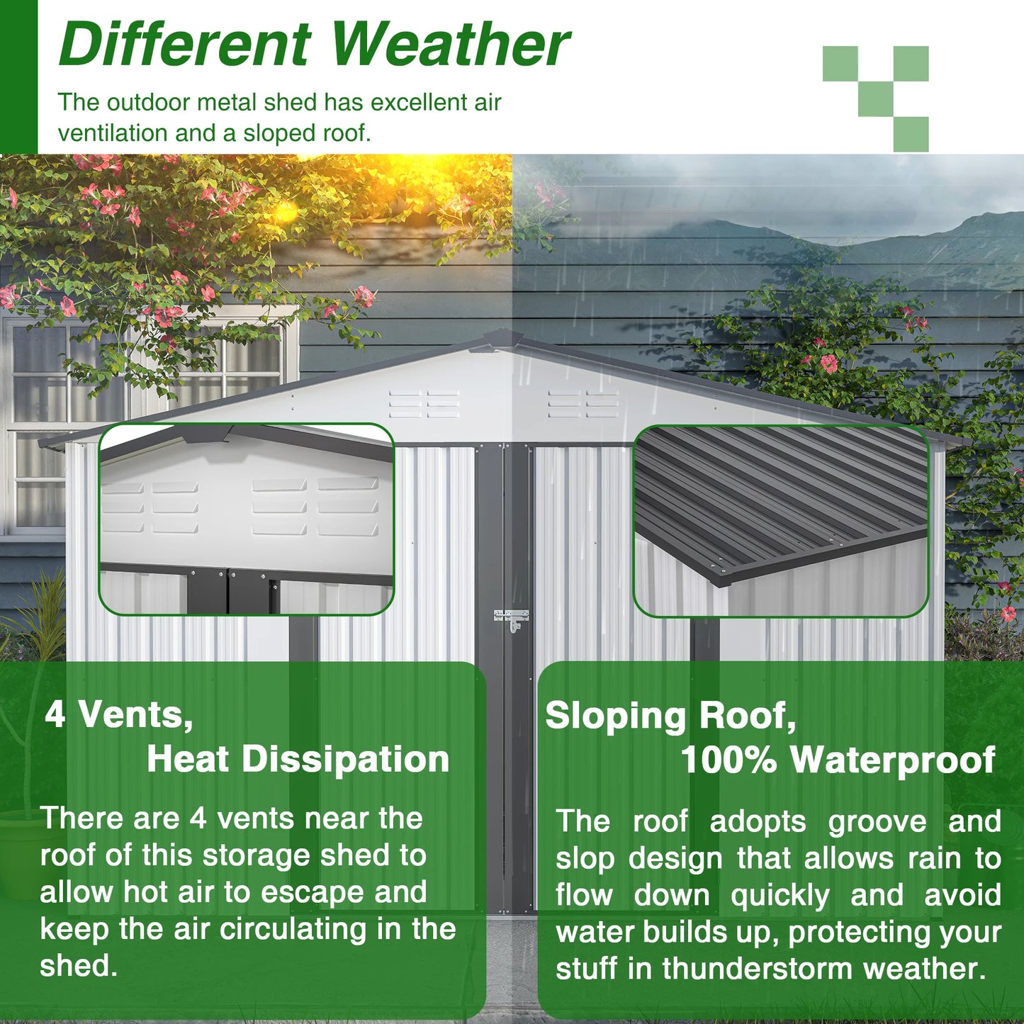 10X8 FT Storage Shed, All Weather with Lockable Doors