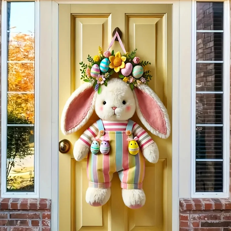 1PC, 2D Easter Bunny and Egg Wreath door cover