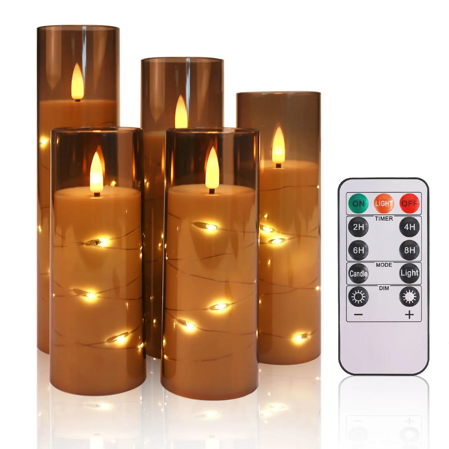 Flickering Flameless LED Pillar Candle Lights Embedded Star String