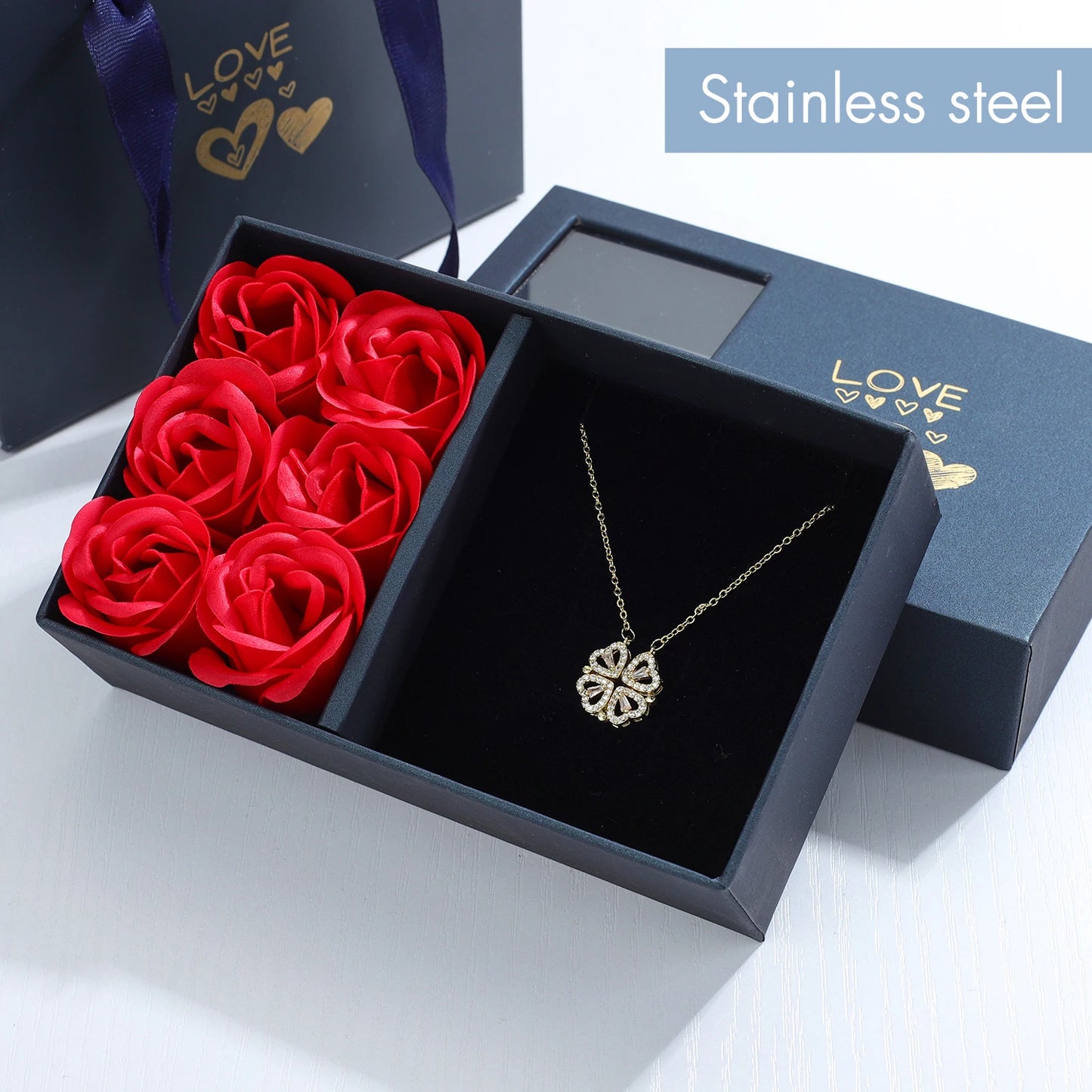 Rose Gift Box Four Leaf Necklace