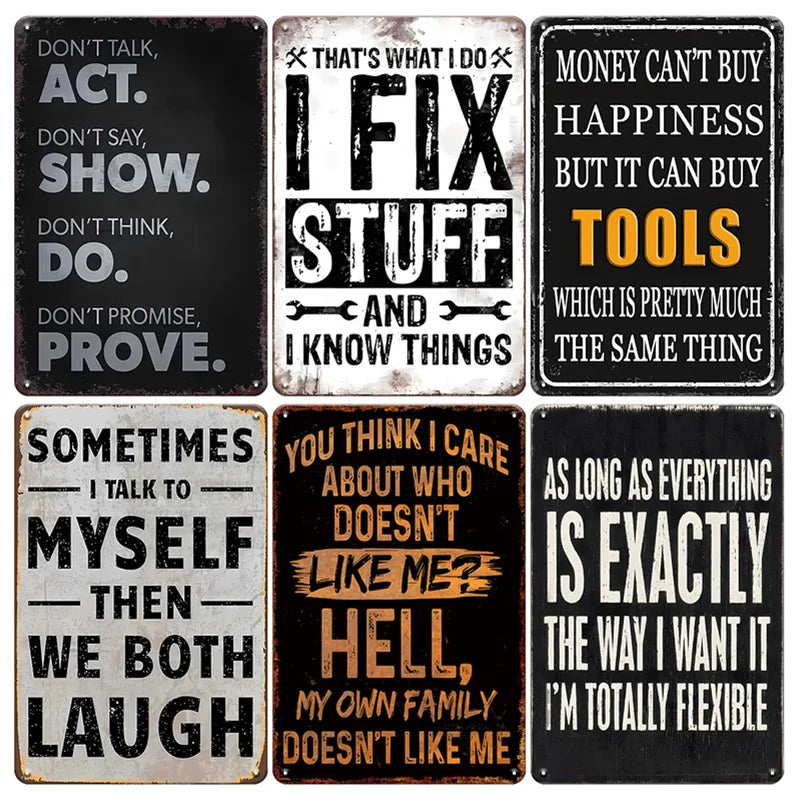 6pcs Funny Quotes Metal Tin Signs