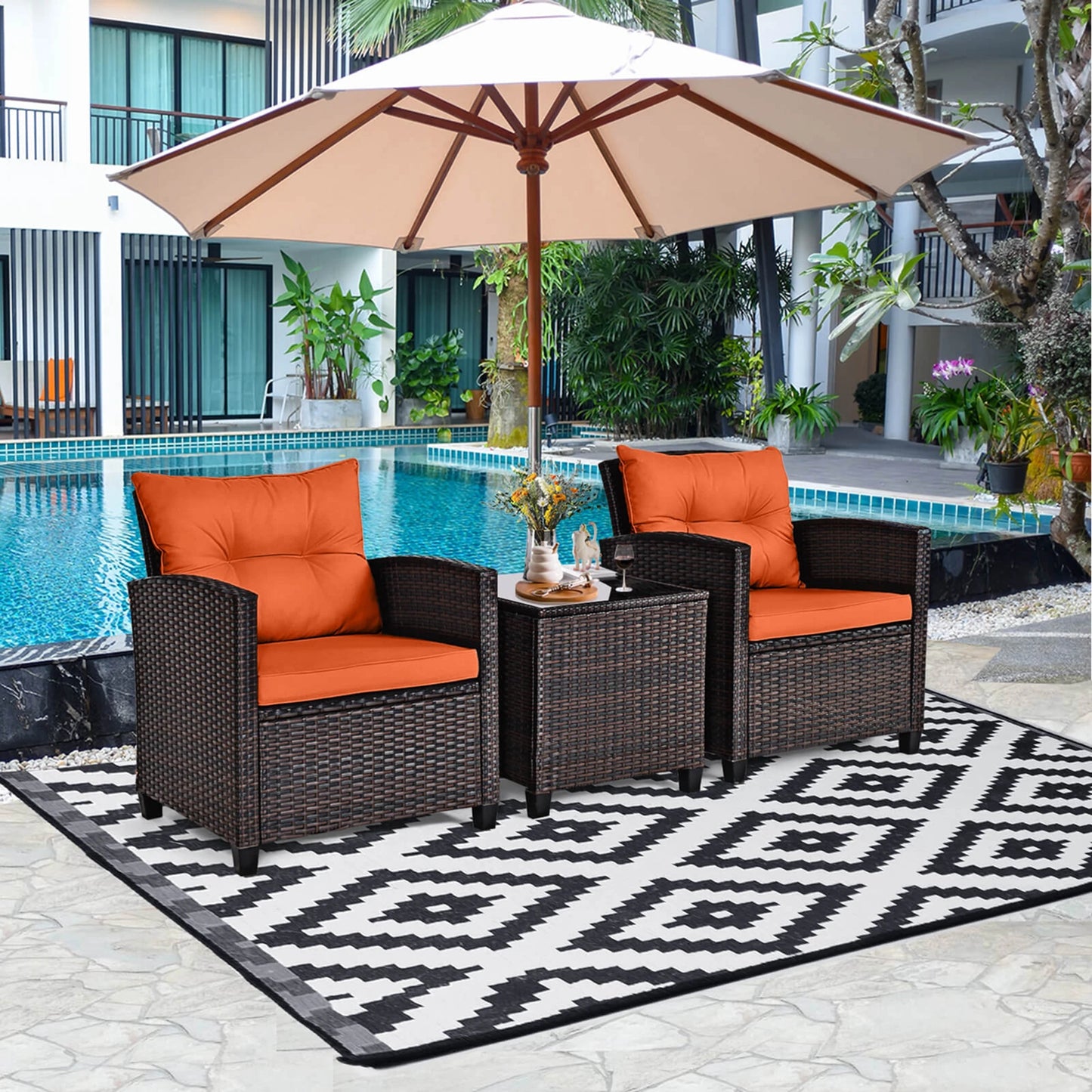 3 PCS Patio Rattan Furniture Set