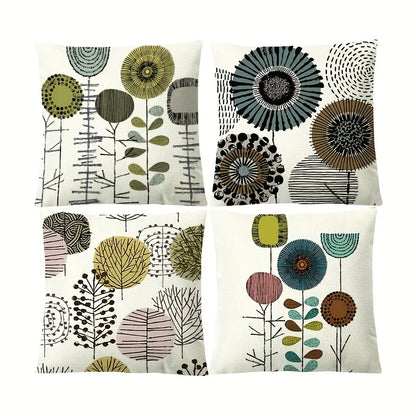 Set of 4 Abstract Flower Pillow Covers  18x18 Inches
