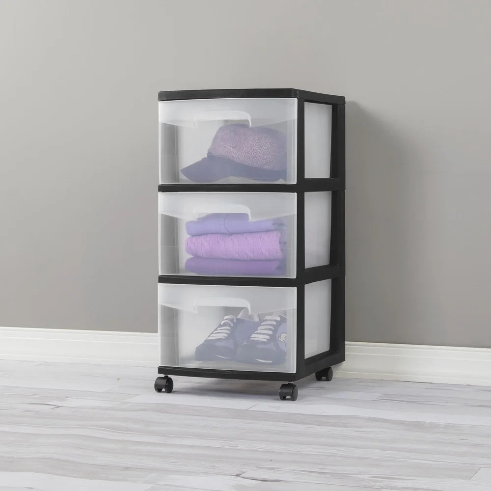 3 Drawer Plastic Storage Cart with Clear Drawers