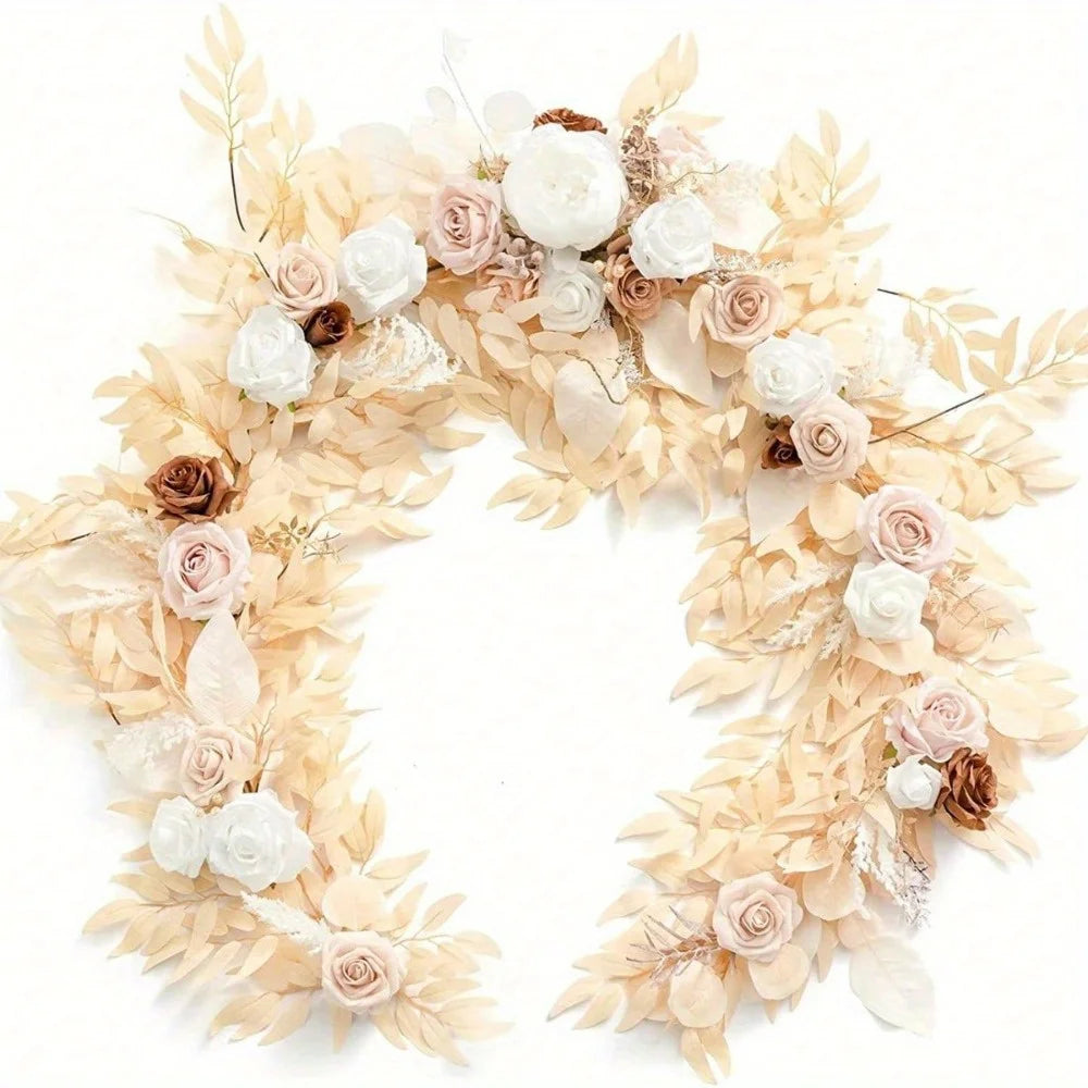 5.9ft Eucalyptus Willow Leaf Garland with Flowers