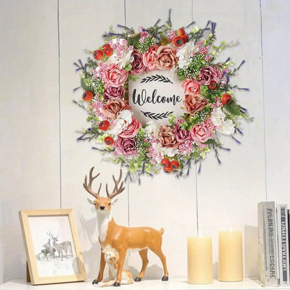 Welcome Sign Wreath for Front Door, 17.7"