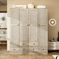 Rattan Wardrobe Armoire with Doors & 5 Drawers