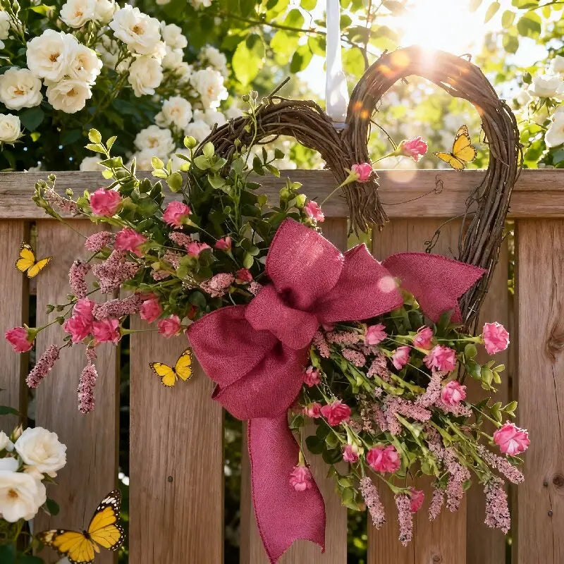 Handmade Artificial Flower Heart Wreath