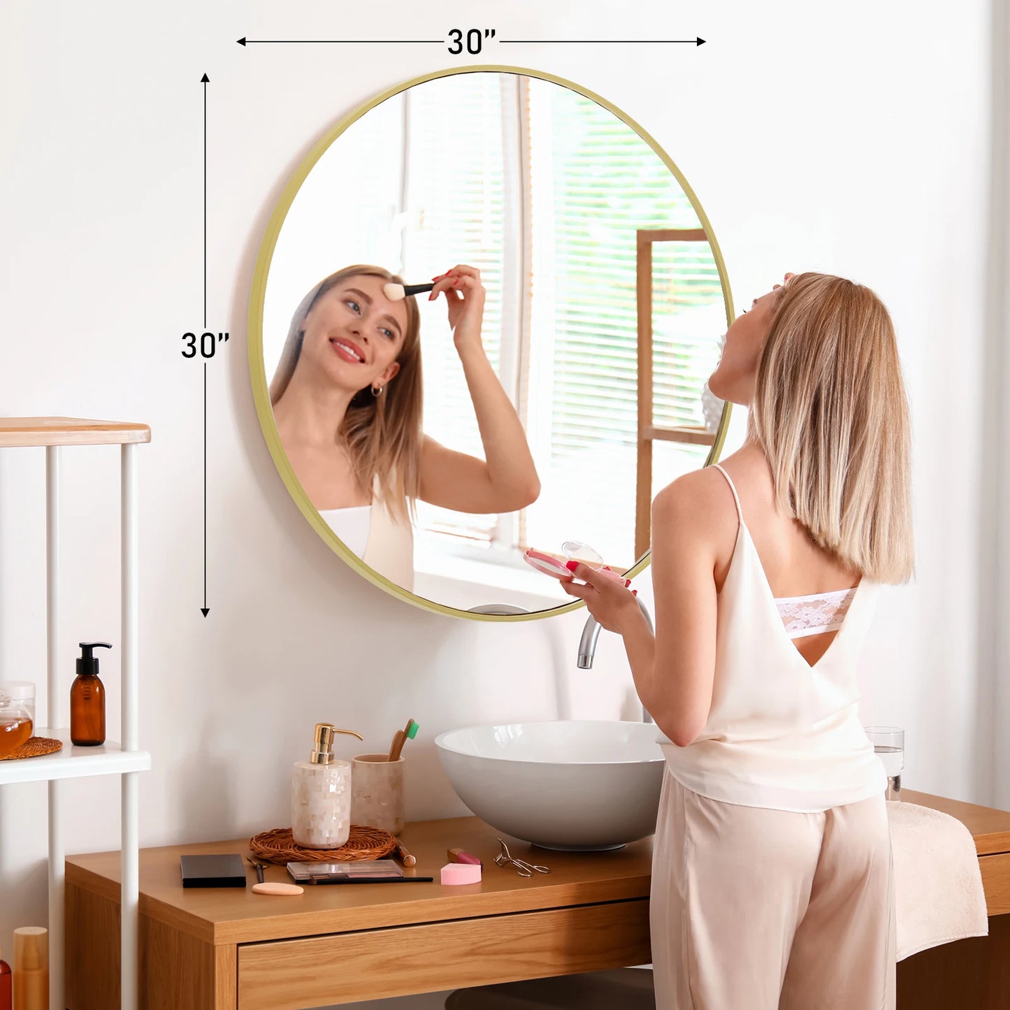 Round Vanity Framed Mirror for Wall