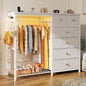 49.2" W White Dresser for Bedroom with Hanging Rack