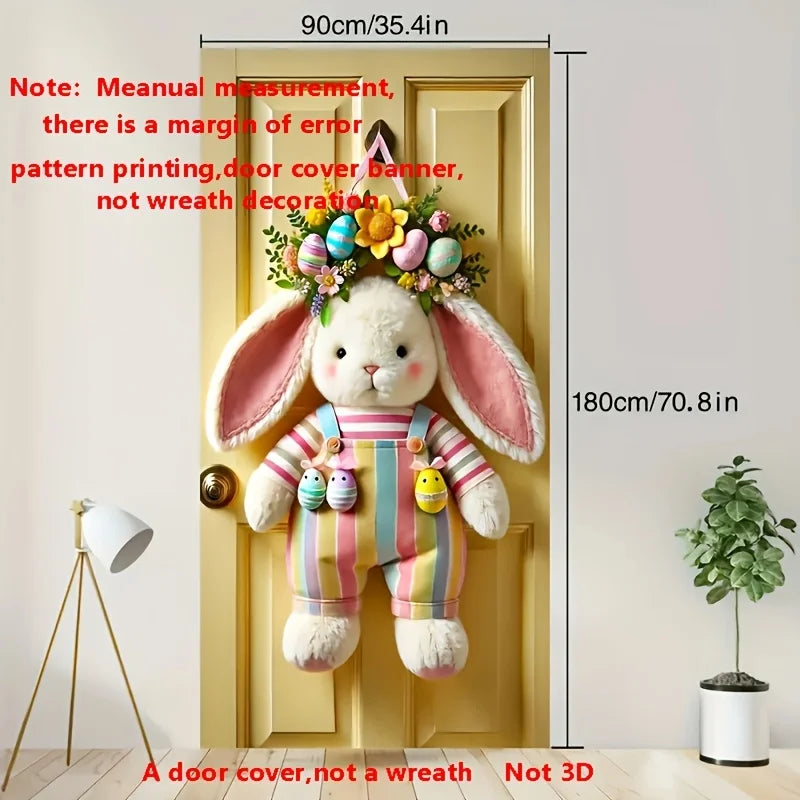 1PC, 2D Easter Bunny and Egg Wreath door cover