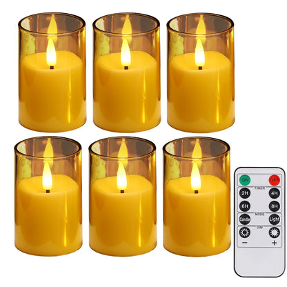 Flickering Flameless LED Pillar Candle Lights Embedded Star String
