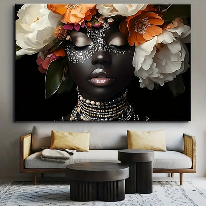 Modern African women and vibrant floral canvas art