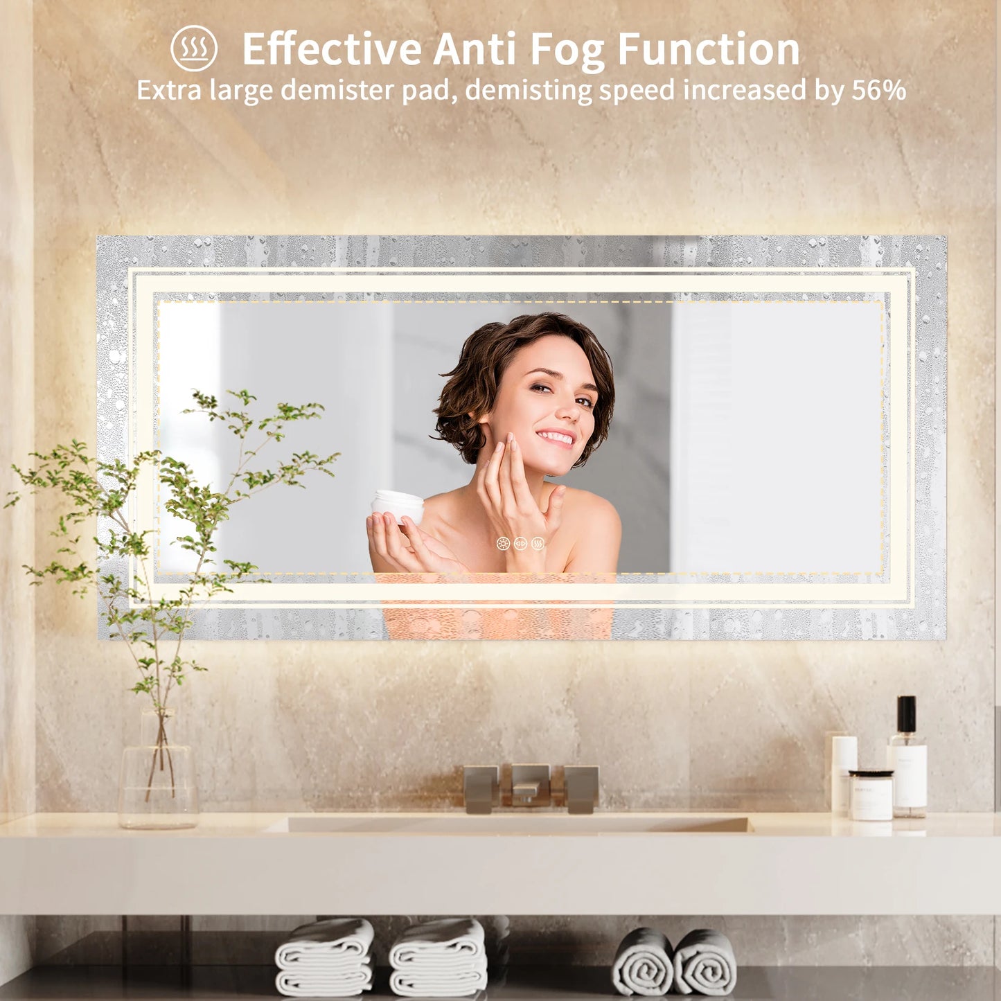 Extra Large Bathroom Mirror LED Dimmable Anti-Fog