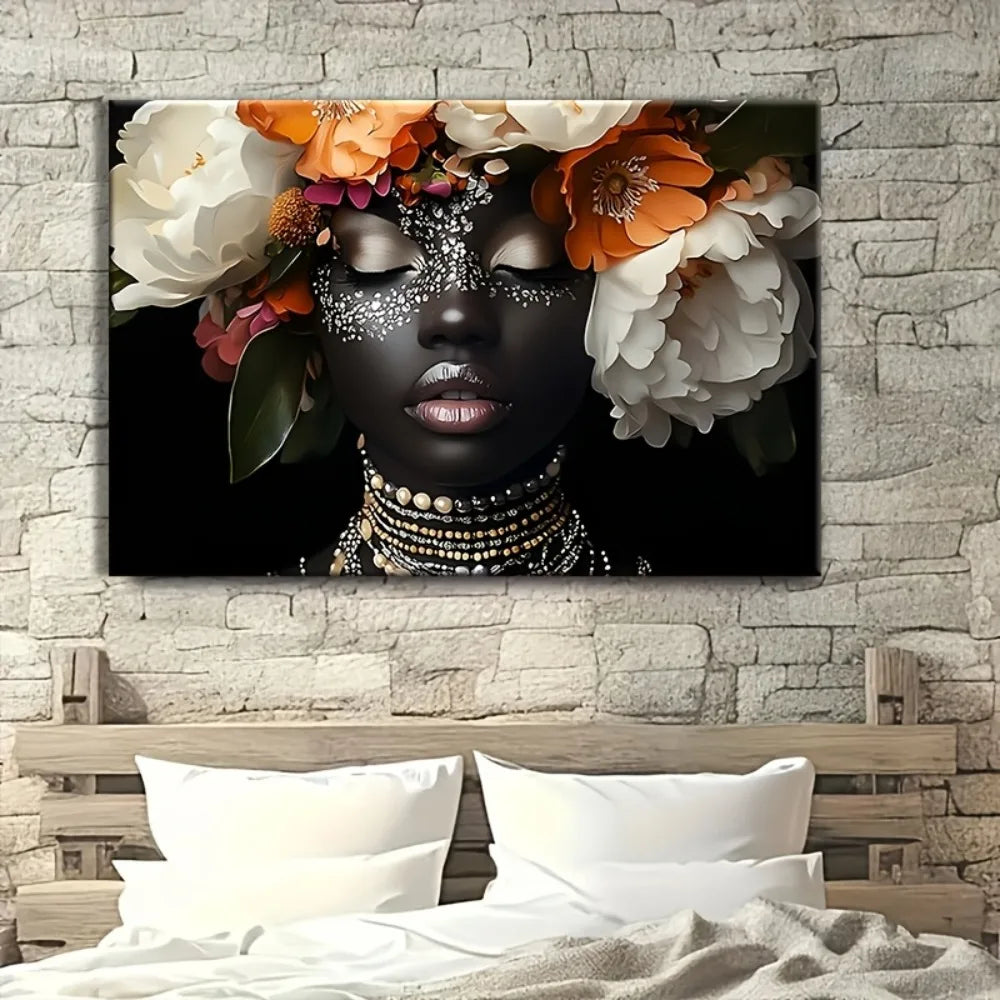 Modern African women and vibrant floral canvas art