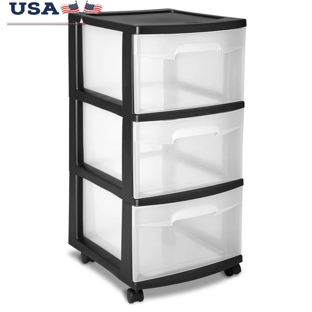 3 Drawer Plastic Storage Cart with Clear Drawers