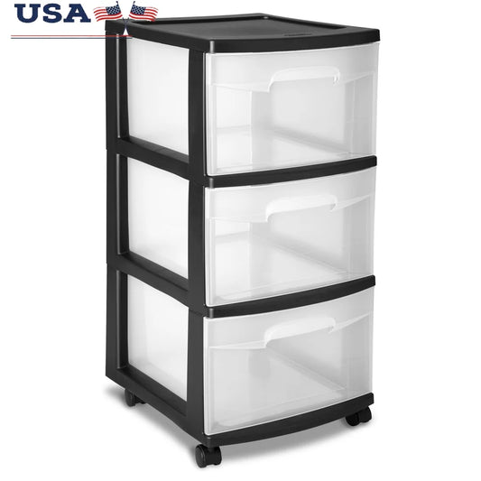 3 Drawer Plastic Storage Cart with Clear Drawers