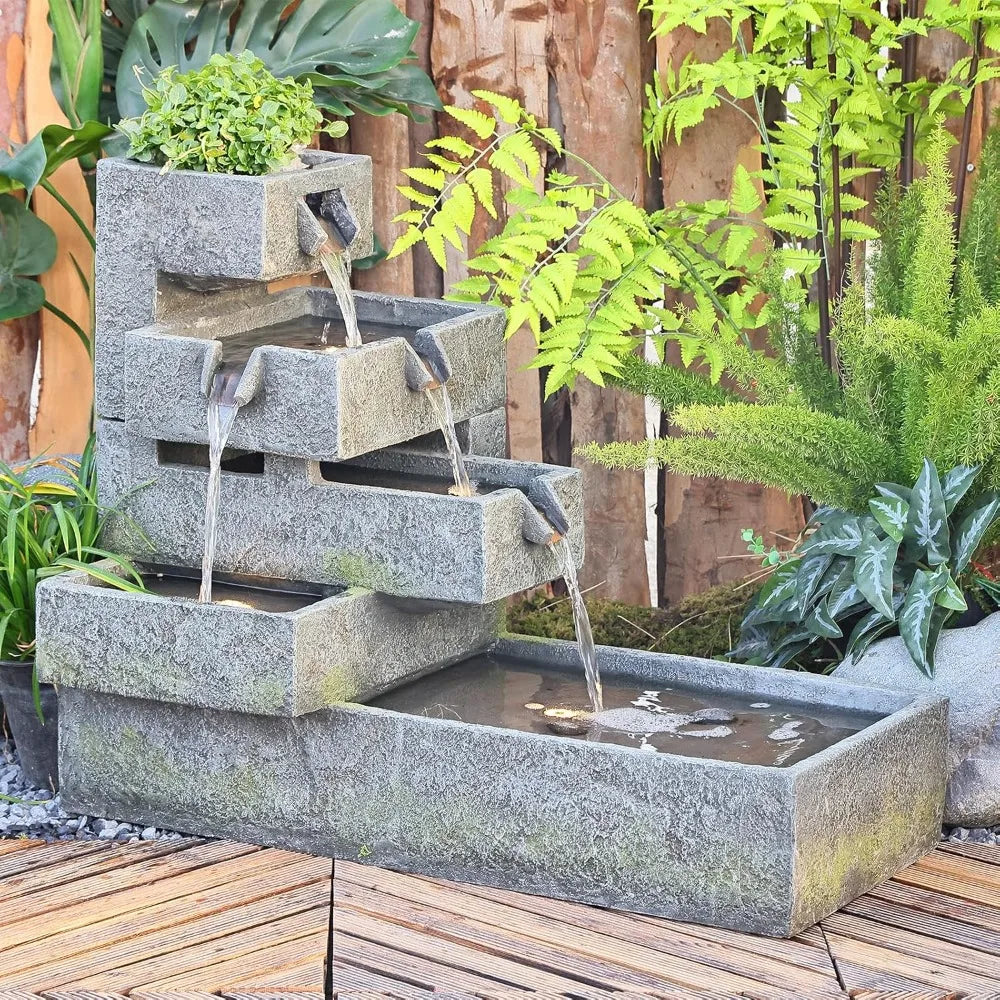 Tiered Waterfall Fountain Outdoor Garden LED