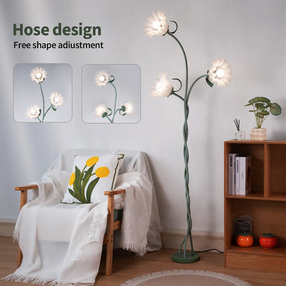 Retro 3-Head Flower Floor Lamp, Flexible Neck