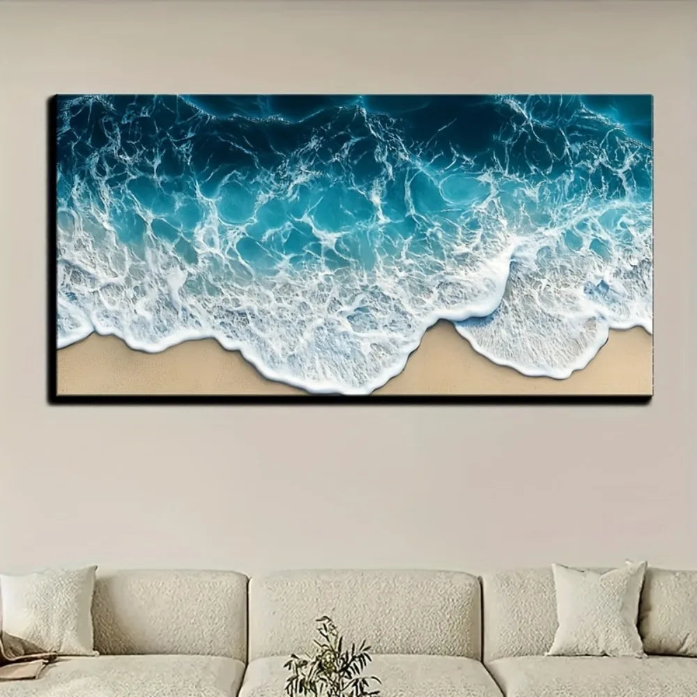 Blue wave texture print painting