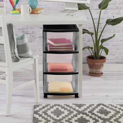 3 Drawer Plastic Storage Cart with Clear Drawers