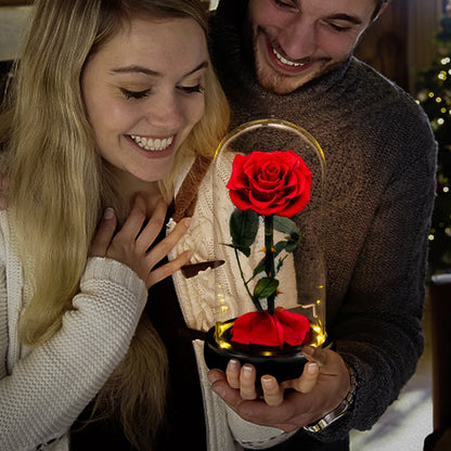 Forever Preserved Real Rose in Glass With LED