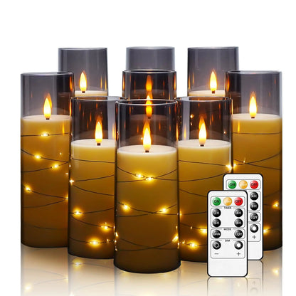 Flickering Flameless LED Pillar Candle Lights Embedded Star String