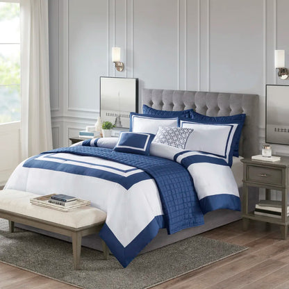 8 Piece Comforter Set Collection Navy Full/Queen