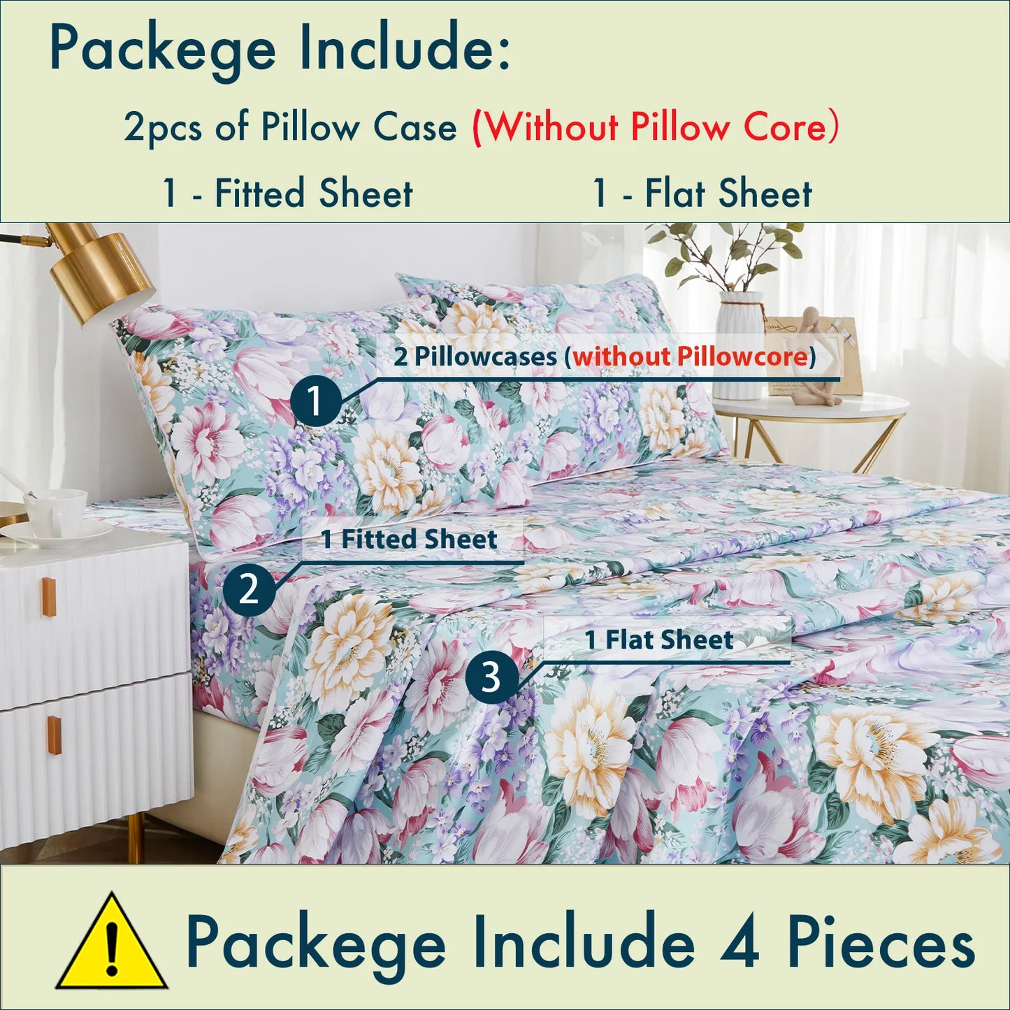 4pcs 600 TC 100% Egyptian Cotton Fitted Sheet Set