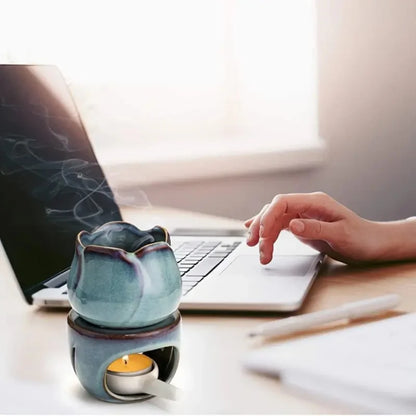 Tulip-Shaped Ceramic Aromatherapy Diffuser & Candle Holder Set