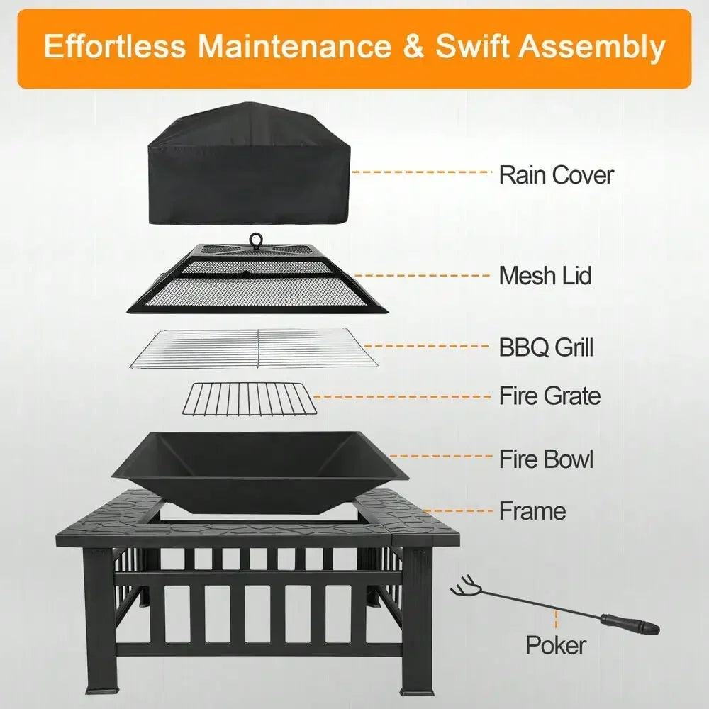 32" Square Metal Fire Pit