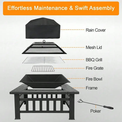 32" Square Metal Fire Pit