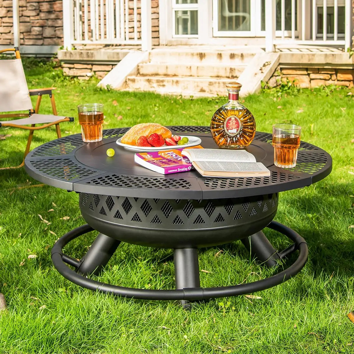 36 Inch Wood Burning Fire Pit with Grill
