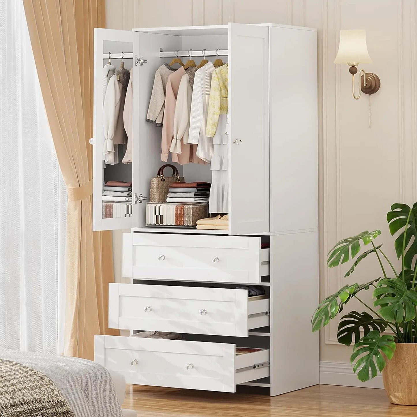 Armoire Wardrobe Closet with Drawers and Mirror