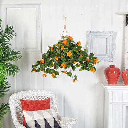 22” Nasturtium Artificial Faux Plant in Hanging Basket