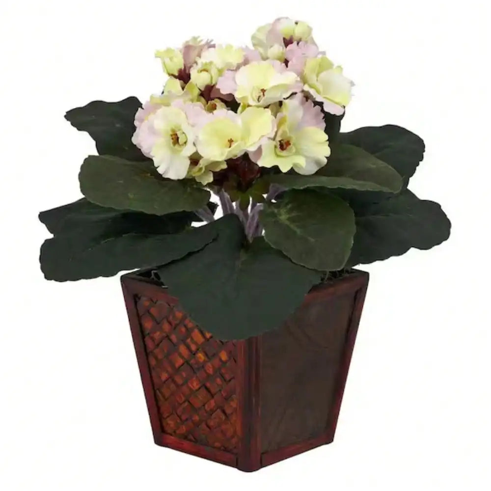 10 in. Artificial African Violet Silk Plants with Vase, Set of 2.