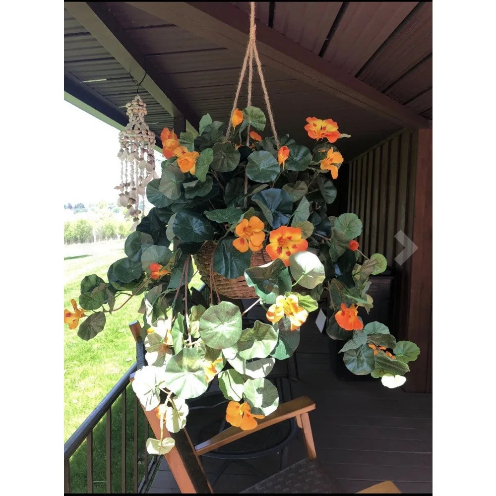 22” Nasturtium Artificial Faux Plant in Hanging Basket