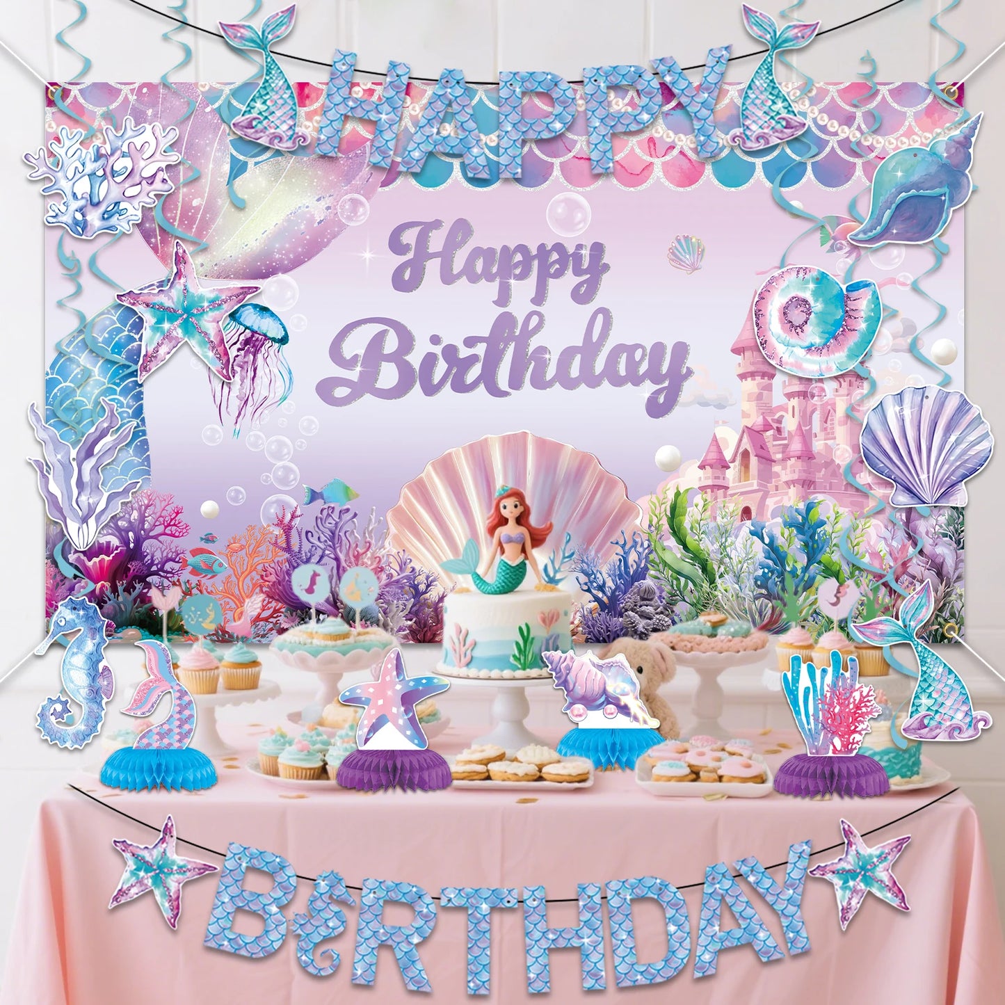 Mermaid Happy Birthday Banner