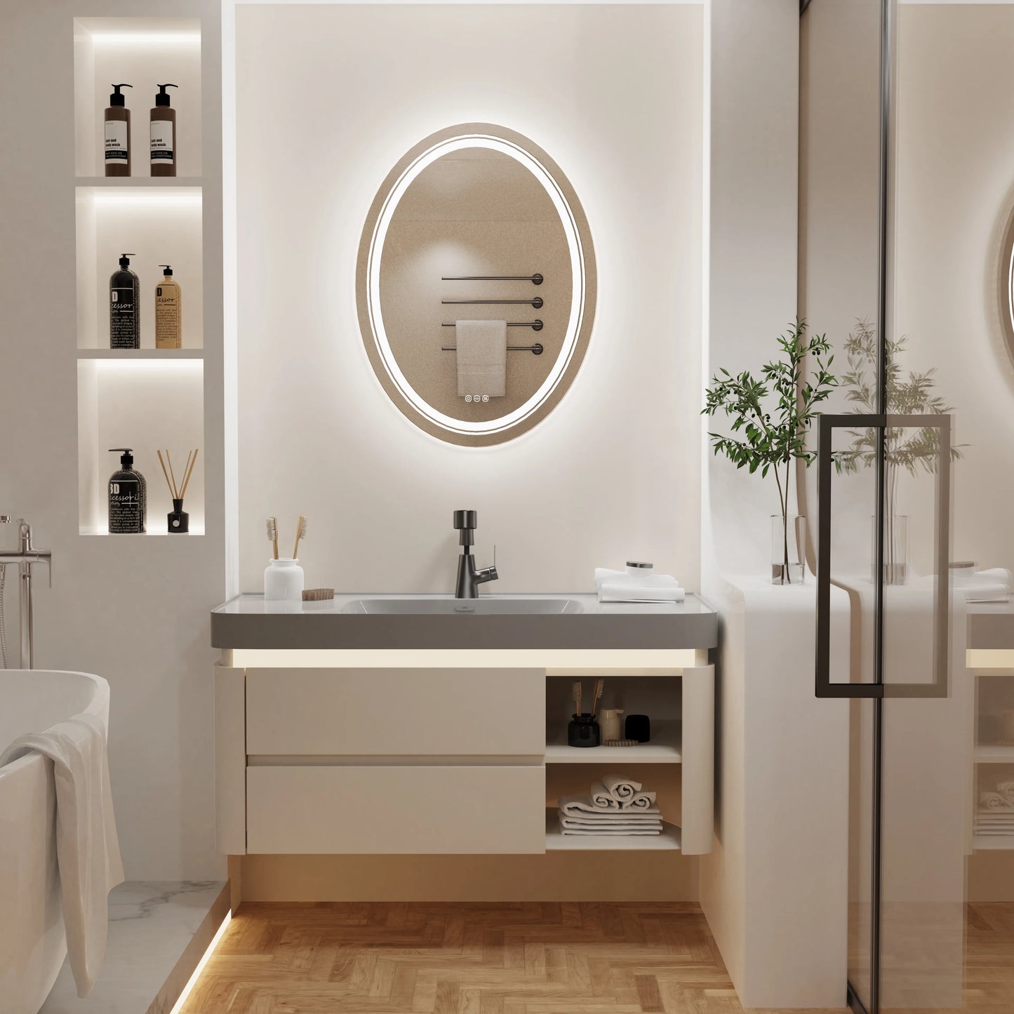 LED Oval  Anti-Fog Smart Touch Sensor Mirror