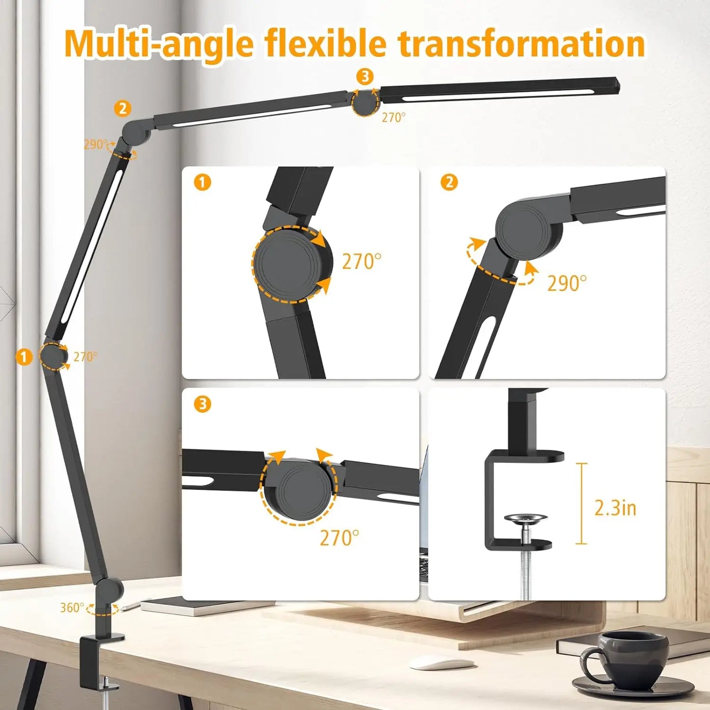 LED Desk Lamp with Clip, Multi-Angle