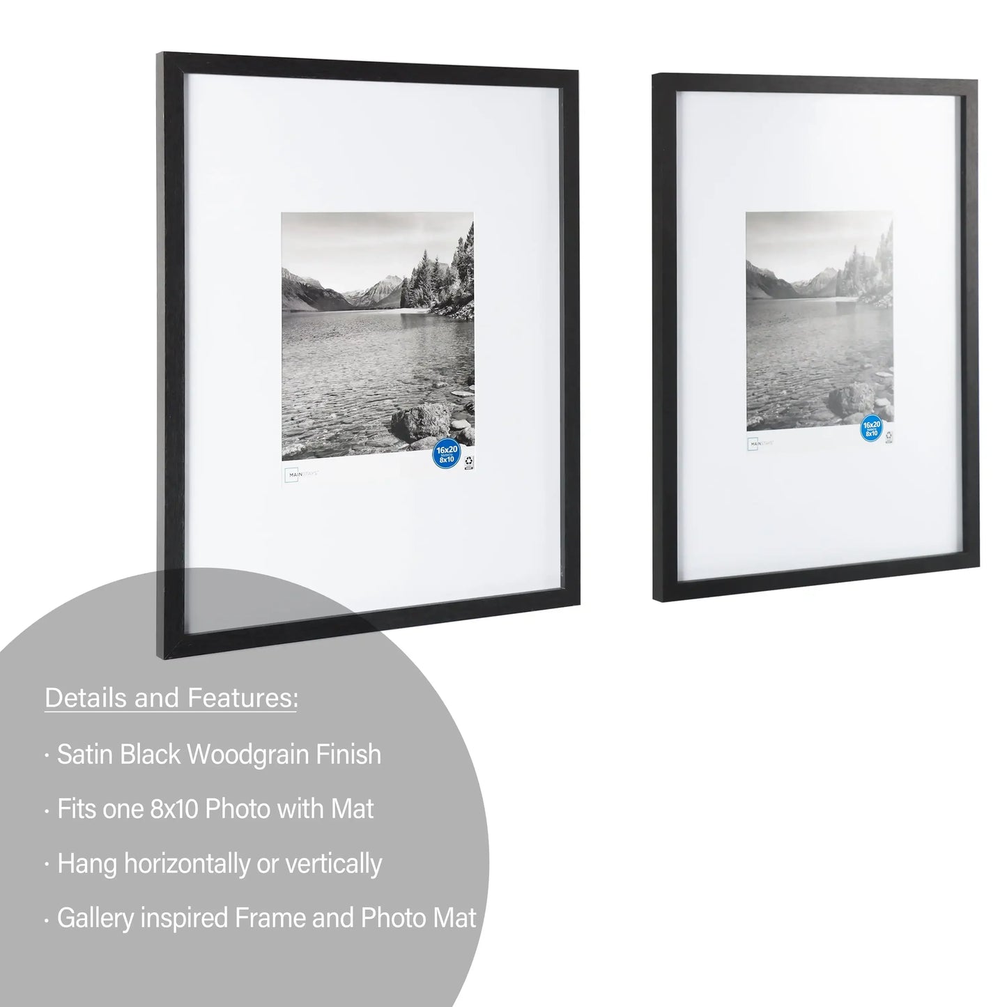 Black Gallery 2 PC Frame Set, Matted for 8"x10" Pictures