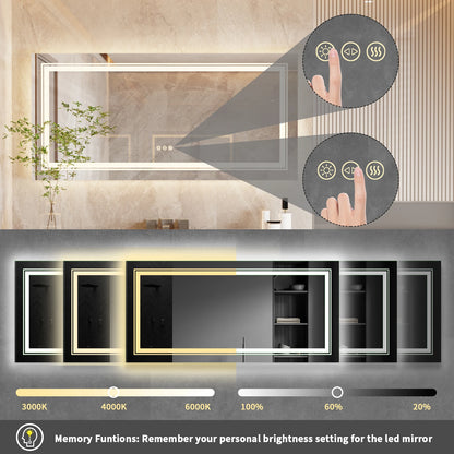 Extra Large Bathroom Mirror LED Dimmable Anti-Fog