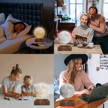 Magnetic Floating Rotating Moon Lamp with Wooden Base