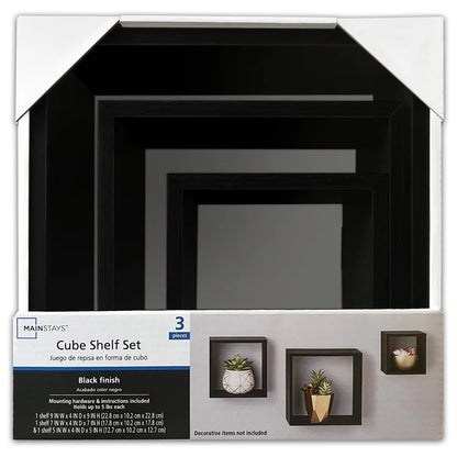 Modern Black Wood Cube Shelf Set