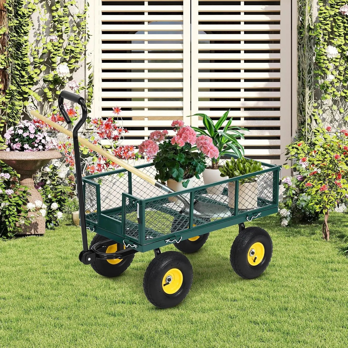 Heavy Duty Steel Garden Wagon Cart with 10" Tires