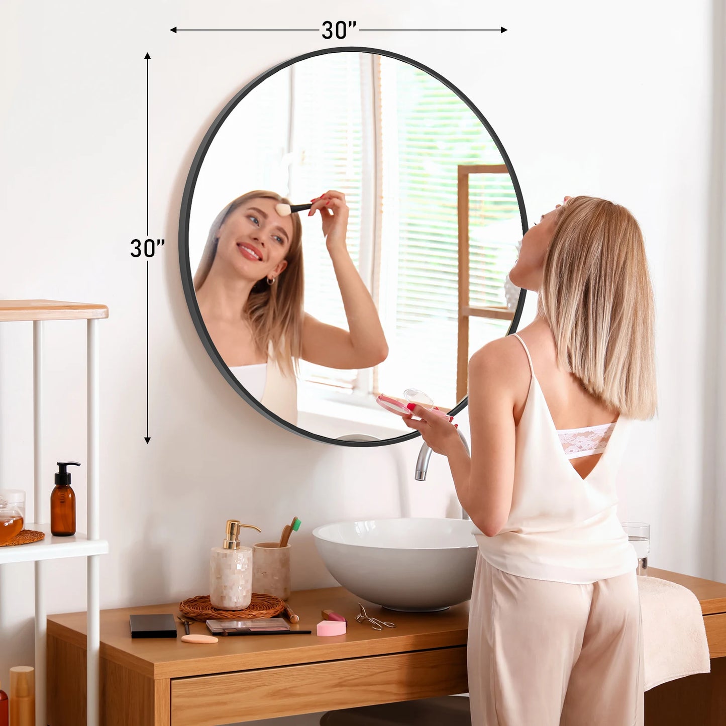 Round Vanity Framed Mirror for Wall