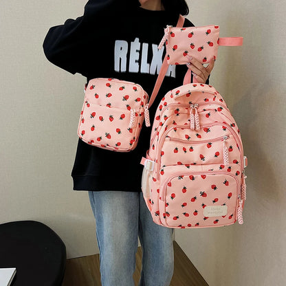 3Pcs/Set Print Backpack with Crossbody Bag and Small Purse