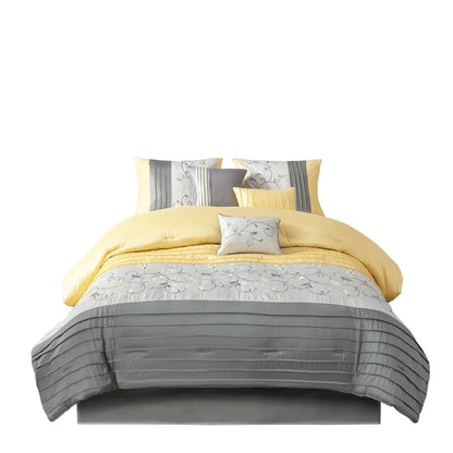 Embroidered 7 Piece Comforter Set Yellow Queen