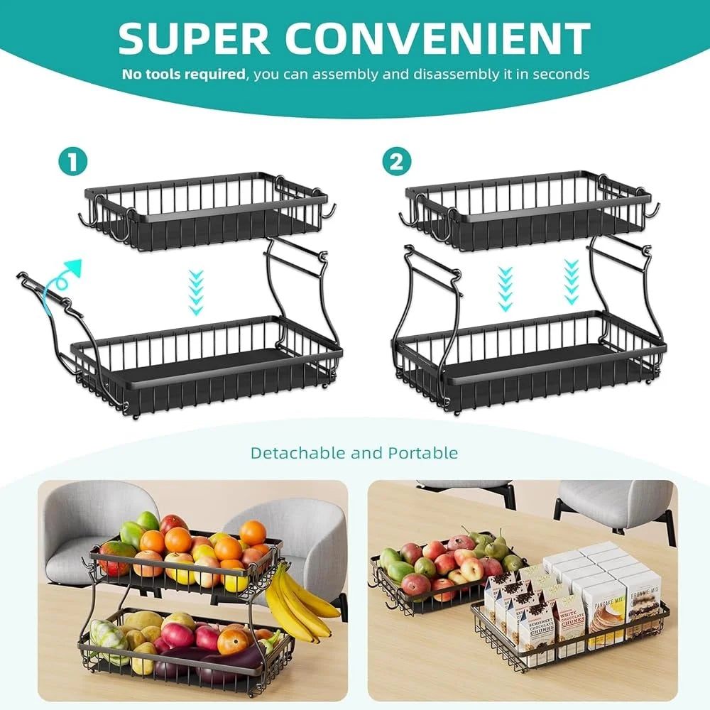 2 Tier Fruit Basket with Banana Hangers
